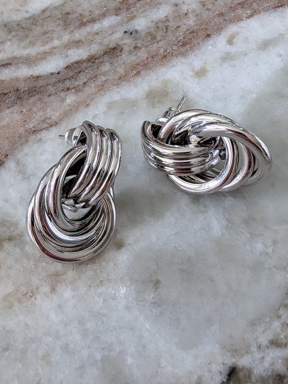 Silver Multi-Ring Knot Drop Earrings - Women Jewelry - Picture 6 of 8
